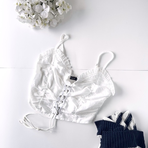3/$20 Shein Lace Up Front Shirred Crop Cami Top Y2K inspired - Picture 8 of 9
